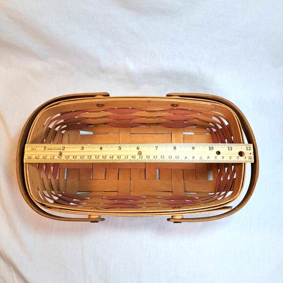 Henn Workshops Basket Dated 2003 Handled 11.5" Oblong Brown Red Blue w Stars Vtg - Picture 5 of 10